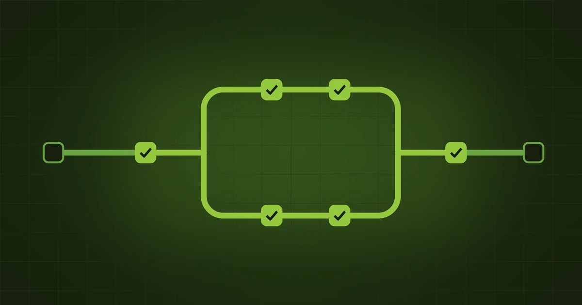 One path splitting into two parallel green tracks that rejoin, on a dark green background