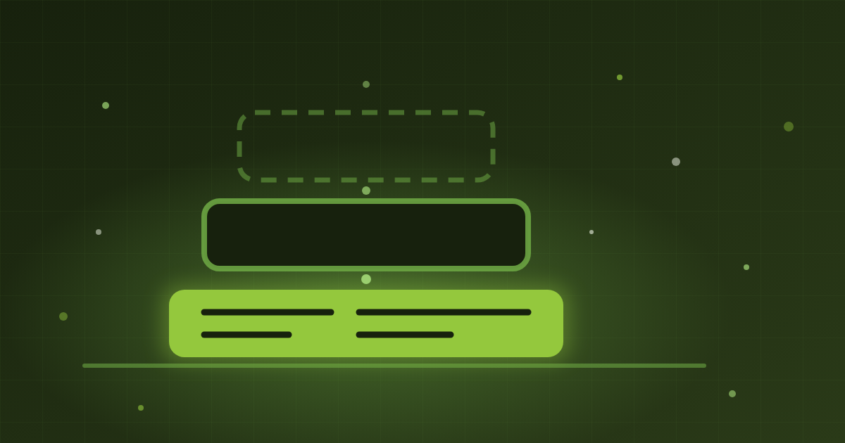 Three stacked rounded slabs on a dark green ground; the bottom one is solid bright green and lit, the two above it are dimmer outlines